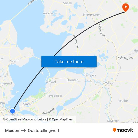 Muiden to Ooststellingwerf map