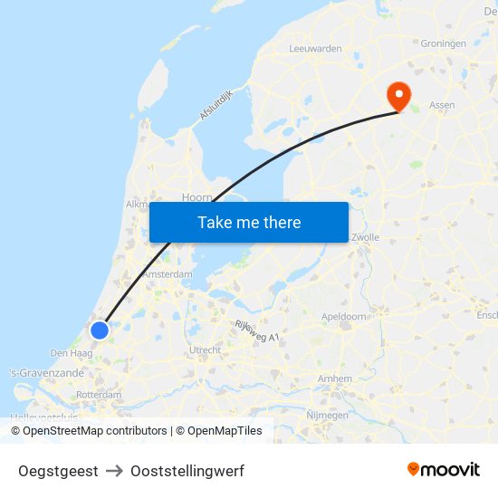 Oegstgeest to Ooststellingwerf map