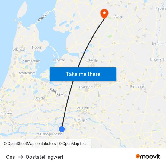 Oss to Ooststellingwerf map