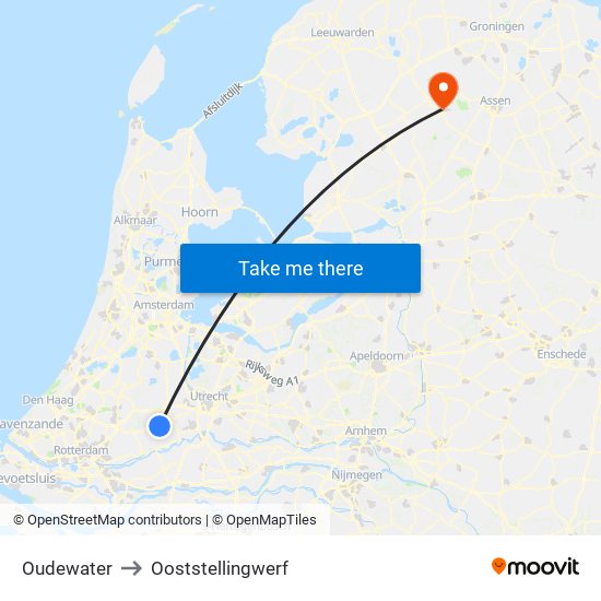 Oudewater to Ooststellingwerf map