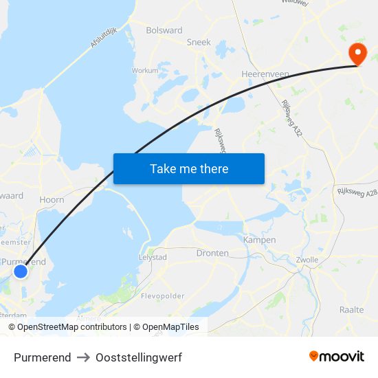 Purmerend to Ooststellingwerf map