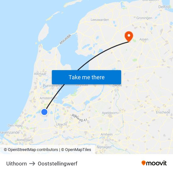 Uithoorn to Ooststellingwerf map