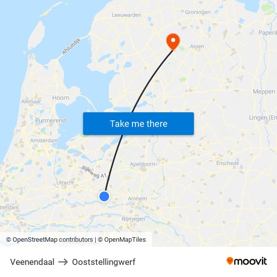 Veenendaal to Ooststellingwerf map