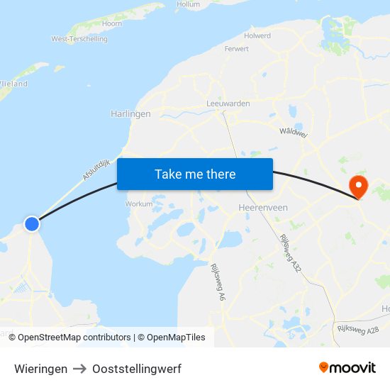 Wieringen to Ooststellingwerf map