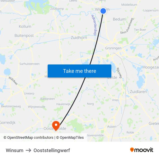 Winsum to Ooststellingwerf map