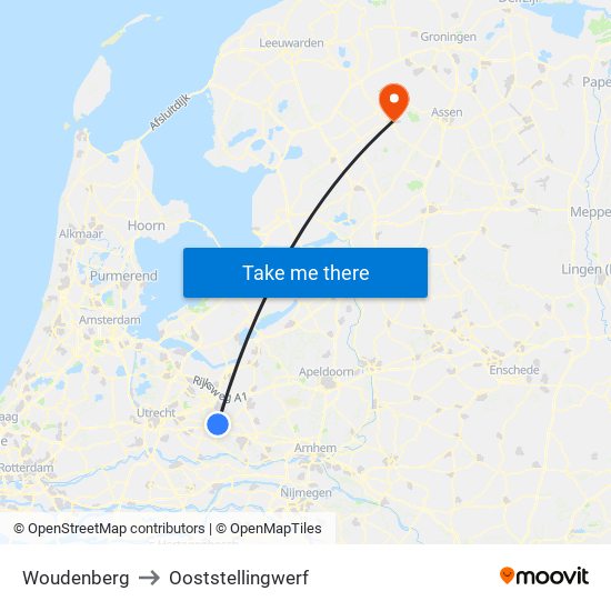 Woudenberg to Ooststellingwerf map