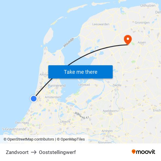 Zandvoort to Ooststellingwerf map