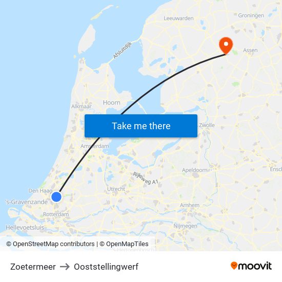 Zoetermeer to Ooststellingwerf map