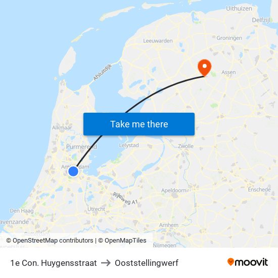 1e Con. Huygensstraat to Ooststellingwerf map