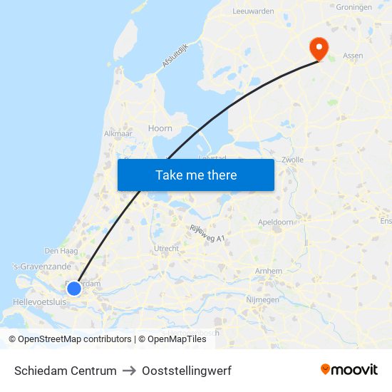 Schiedam Centrum to Ooststellingwerf map