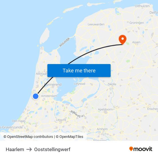 Haarlem to Ooststellingwerf map