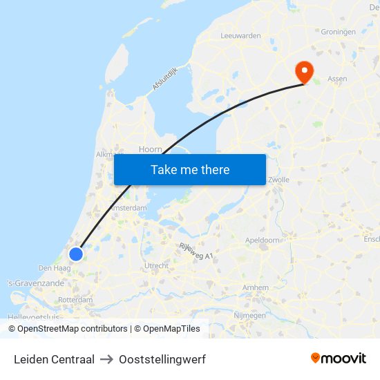 Leiden Centraal to Ooststellingwerf map