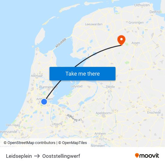 Leidseplein to Ooststellingwerf map