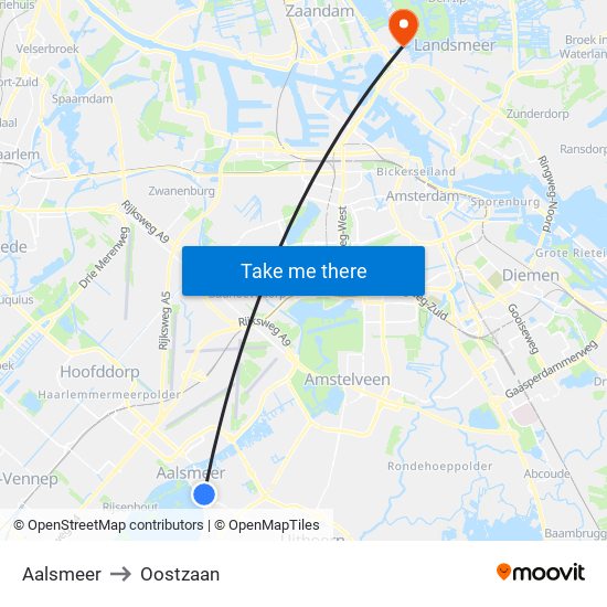 Aalsmeer to Oostzaan map