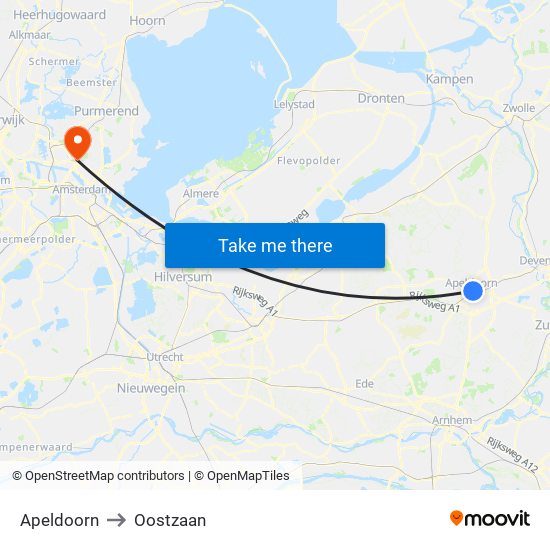 Apeldoorn to Oostzaan map