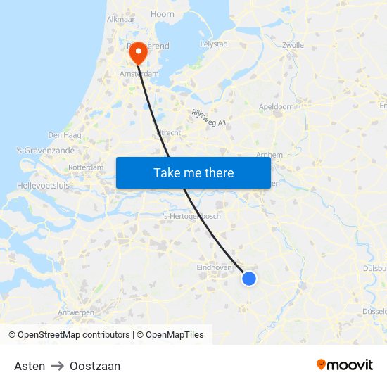 Asten to Oostzaan map