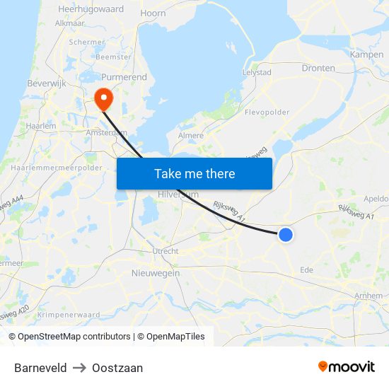 Barneveld to Oostzaan map