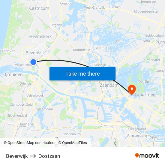 Beverwijk to Oostzaan map