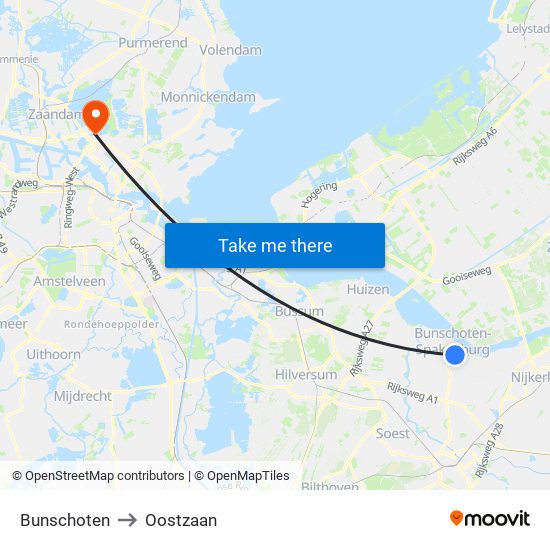 Bunschoten to Oostzaan map