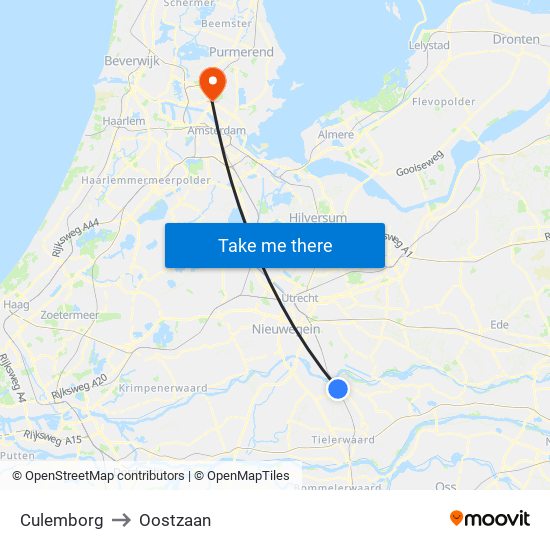 Culemborg to Oostzaan map