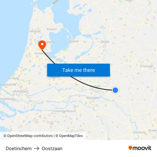 Doetinchem to Oostzaan map