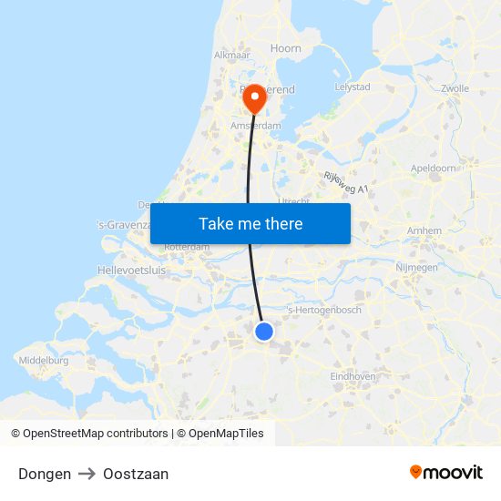Dongen to Oostzaan map