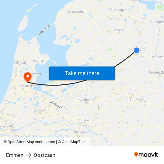 Emmen to Oostzaan map