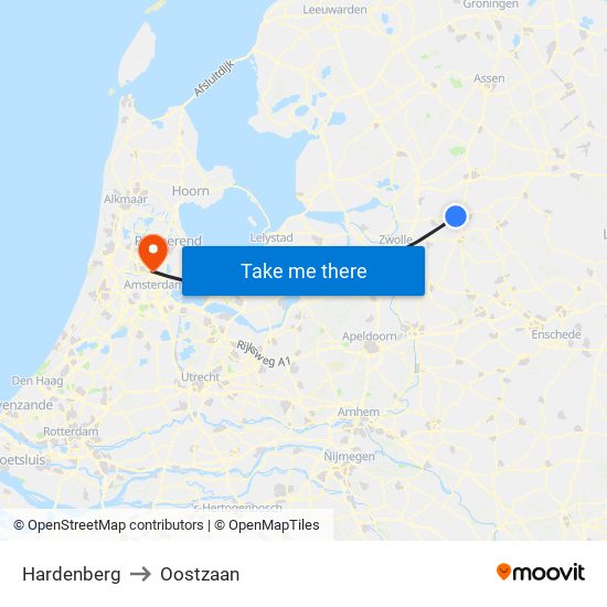 Hardenberg to Oostzaan map