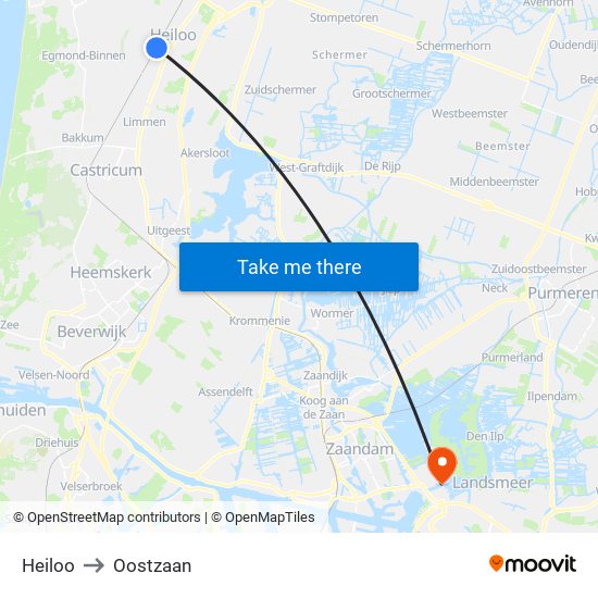 Heiloo to Oostzaan map