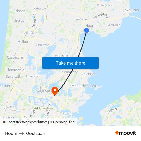 Hoorn to Oostzaan map