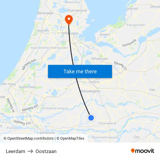 Leerdam to Oostzaan map