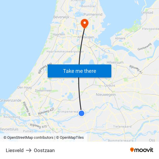 Liesveld to Oostzaan map