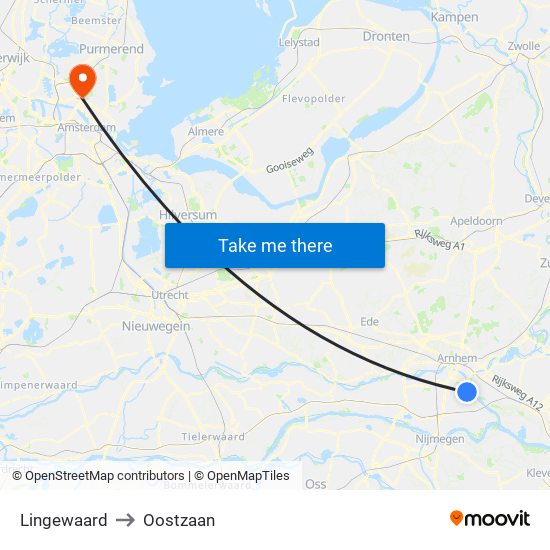 Lingewaard to Oostzaan map