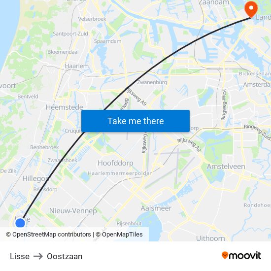 Lisse to Oostzaan map