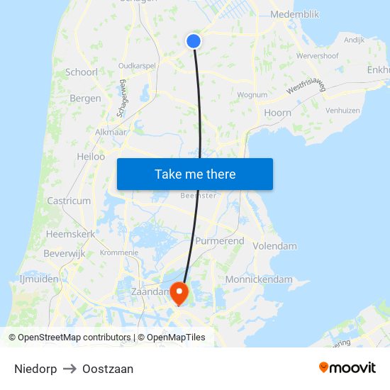 Niedorp to Oostzaan map