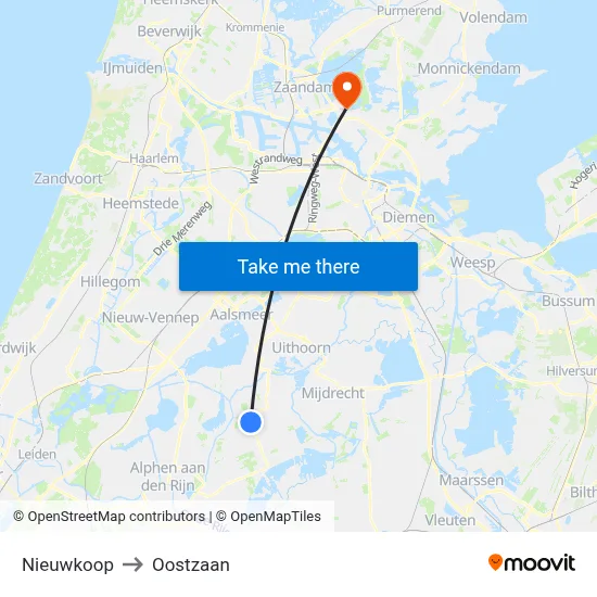 Nieuwkoop to Oostzaan map