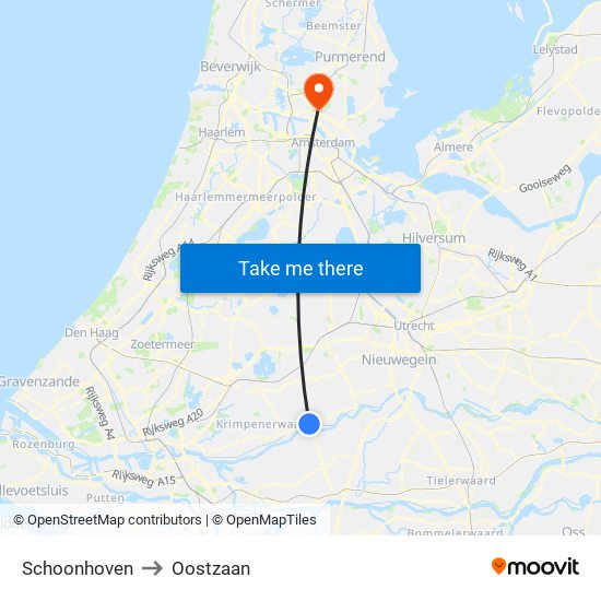 Schoonhoven to Oostzaan map