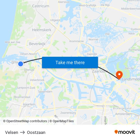 Velsen to Oostzaan map