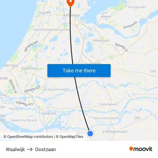 Waalwijk to Oostzaan map