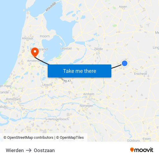 Wierden to Oostzaan map