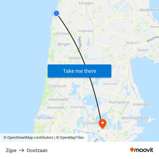 Zijpe to Oostzaan map