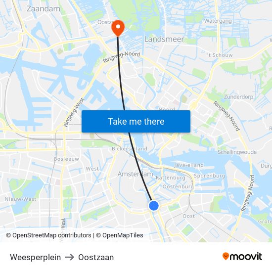 Weesperplein to Oostzaan map