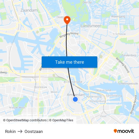 Rokin to Oostzaan map