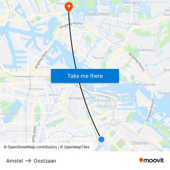 Amstel to Oostzaan map