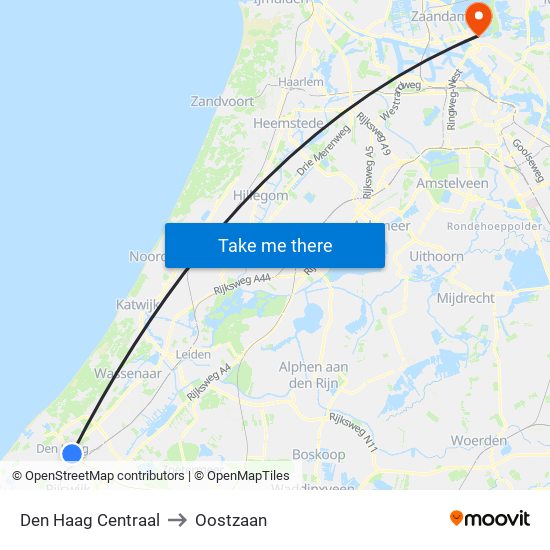 Den Haag Centraal to Oostzaan map