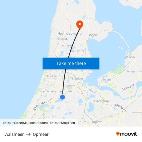 Aalsmeer to Opmeer map