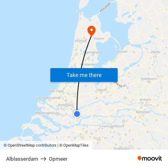 Alblasserdam to Opmeer map