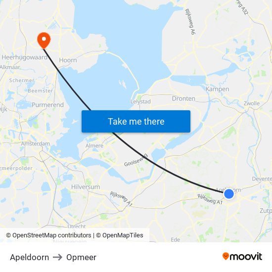 Apeldoorn to Opmeer map