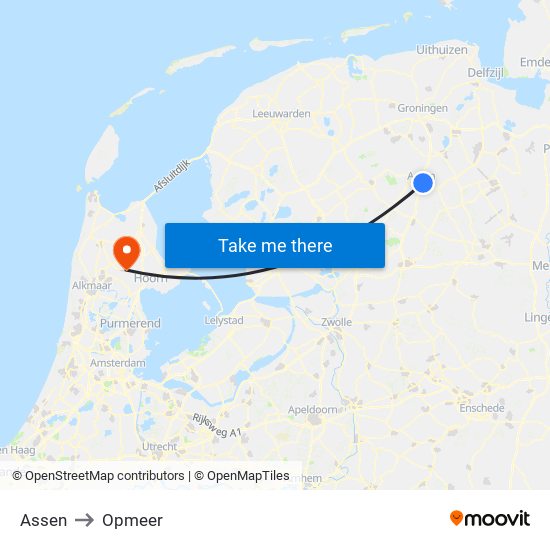 Assen to Opmeer map