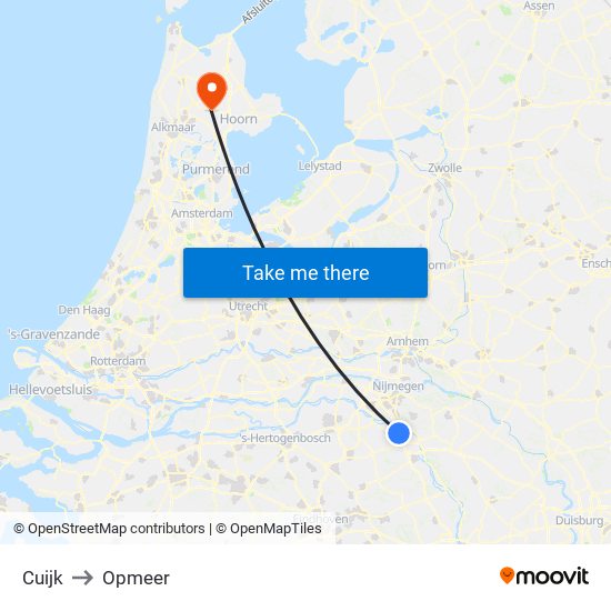 Cuijk to Opmeer map